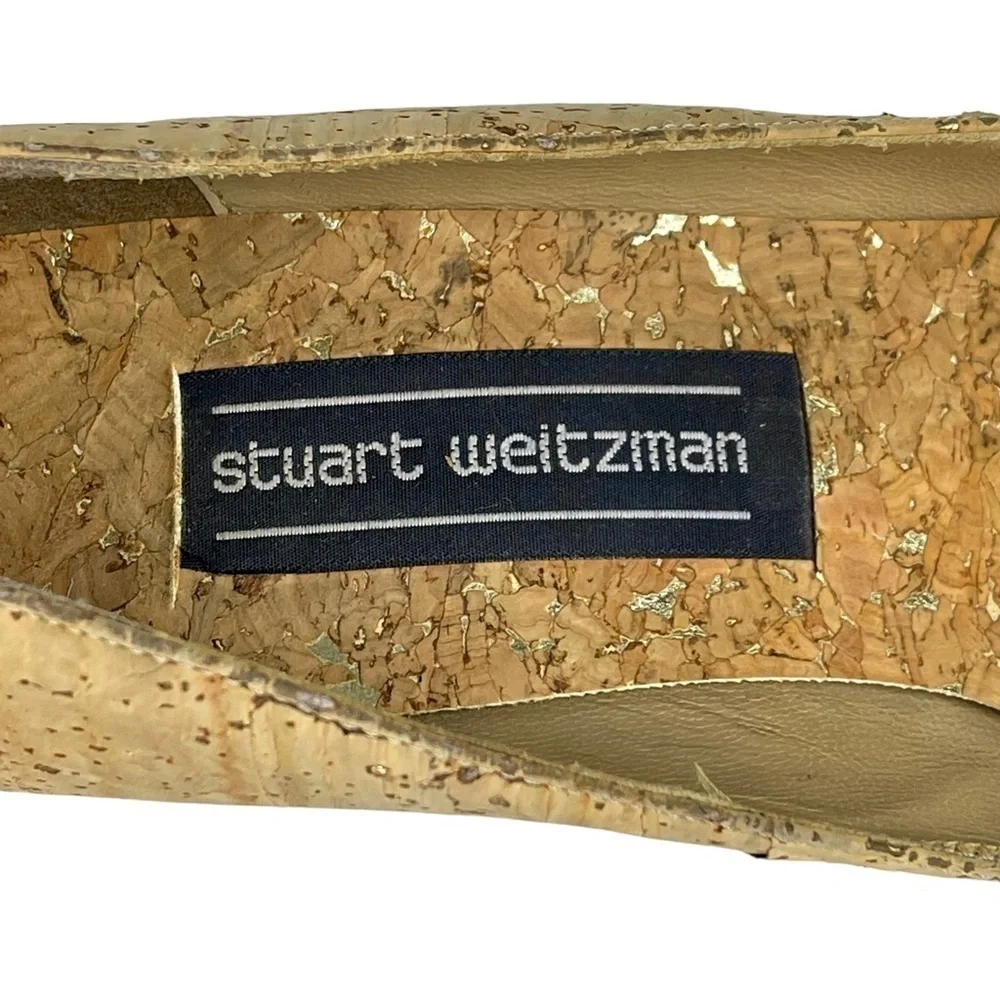 STUART WEITZMAN VINTAGE CORK V CLEAVAGE LEATHER SOLE SCULPTURAL HEEL PUMP HEELS